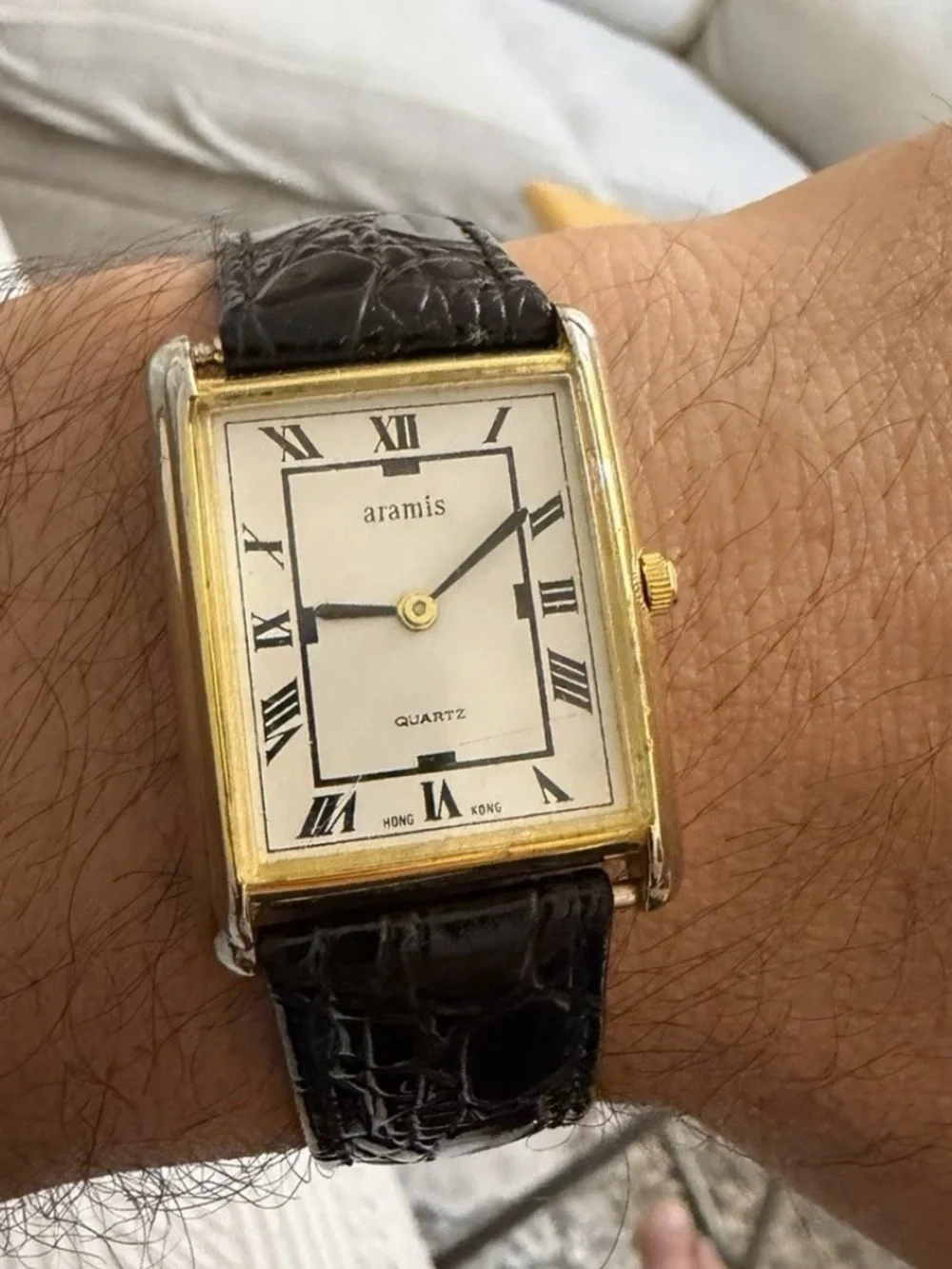 Vintage Aramis Quartz Tank Watch - Gold Plated Roman Numeral Dress Unisex Watch